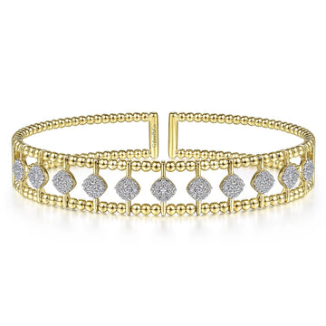 14K Yellow Gold Bujukan Cuff Bracelet with Pave Diamond Connectors,  0.69 Carat TW